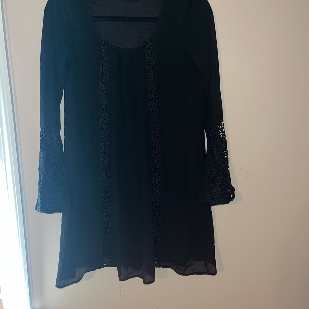 Sequin Hearts Black Dress with Lace Detail